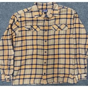 Patagonia Organic Cotton Flannel Shirt Mens Large L‎ Brown Orange Plaid